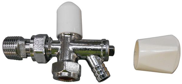15MM CRESTALUX ANGLED CHROME PLATED RADIATOR VALVE COMES WITH DRAIN OFF